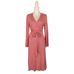 Boden Joanna Wrap‎ Dress US 12P Long Sleeve Retro Preppy Modest Midi A-Line Chic